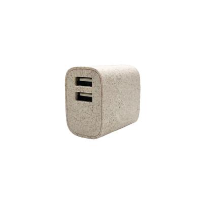 China Eco-Friendly Biodegradable Mobile Phone USB Wall Charger With Dual USB A Wheat Straw Material Housing for sale