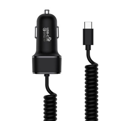 China Car Charger with Captive Cable 36W Car Charger with Captive Type C Spring Cable, 2020 Fast Speed ​​USB Car Charger Adapter for sale