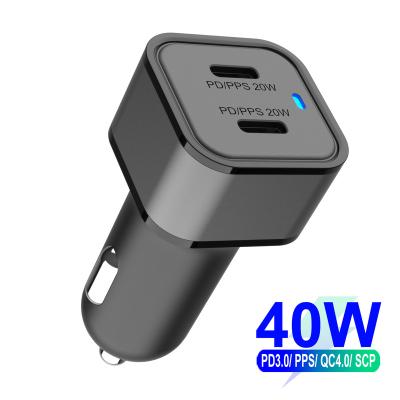 China Mobile phone carregador QC 4.0 veicular type dual c car charger 40W USB fast car charger with PD3.0 for sale