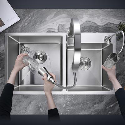 China Without Faucet Wash Basin Luxury Handmade Kitchen Sink Double Bowl Kitchen Sink Stainless Steel for sale