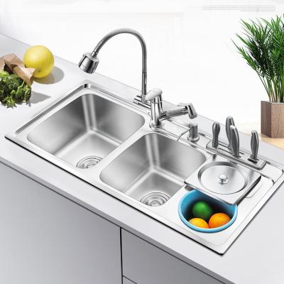 China Without Faucet Best Selling Double Bowl Stainless Steel Handmade Kitchen Sink for sale