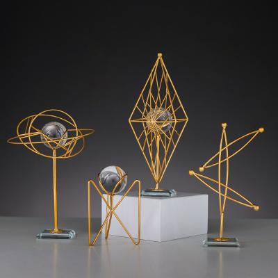 China Art Deco Modern Luxury Decoration Gold Geometry Metal Art And Craft Desktop Decor for sale