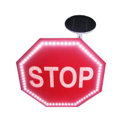 China Aluminum Sheet & Reflective Road Safety Traffic Sign Post Led Solar Powered Blink Stop Sign H600mm (Customized) for sale