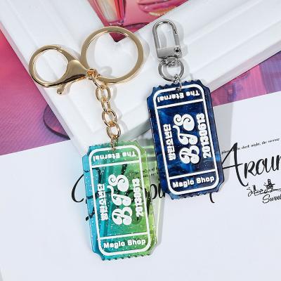 China Gift Custom Engrave Plastic Key Chain With Logo Glitter Acrylic Key Chain With Key Chain Accessories for sale