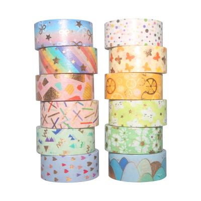 China DIY manual decoration washi tape ANTISTATIC gold foil and paper tape box of 12 cute candy color rolls bronzing washi tape for sale