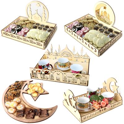 China Wood 2021 New Wooden Ramadan Dessert Tray Ramadan Decorations For Table Decoration for sale