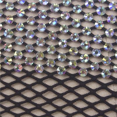 China Hot Sale Flatback Bling Rhinestone Mesh Crystal Snagging Elastic Net Mesh Fabric For Dress Clothing Boots for sale