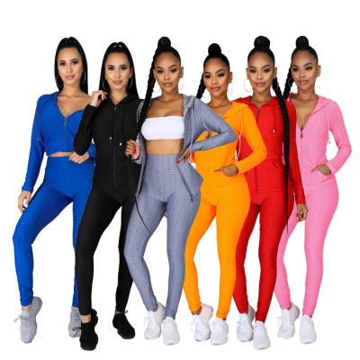 China QUICK DRY Customize Ladies Solid Color Crop Zipper Cropped Main Of 2 Pieces Hoodie Sport Tracksuit Suit Sets for sale