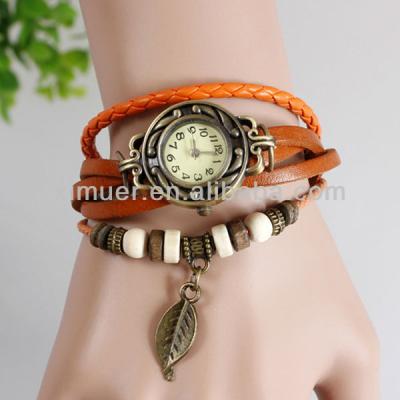 China New Arival fashion vintage quartz watch leather leaf charm unspecific pandent lady watch for sale