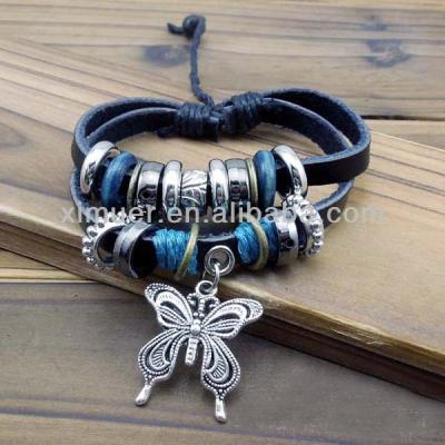 China Wholesale Fashion Leather Bracelet Butterfly Fashion Leather Pendant Bracelet for sale