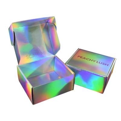 China Recycled Materials Ad Box Packaging Custom Laser Handbag Corrugated Shiny Holographic Corrugated Packaging Boxes for sale