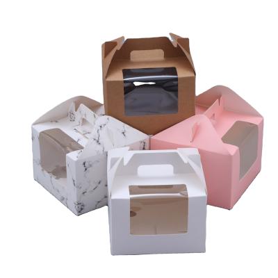 China Recycled Materials Wedding Cup Cake Boxes With Cake Box Handle Customized Paper Packaging for sale