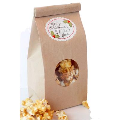 China Popcorn Paper Bags Recyclable Food Take Away Packaging Kraft Paper Bag With Window for sale