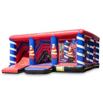 China Party rental business Multilplay indoor firetruck inflatable bouncer inflatable trampoline with slide for sale