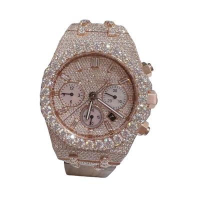 China Wholesale Custom Auto Date Mens Womens Watches Band VVS Moissanite Dial Bezel Diamond Iced Out Luxury Fashion Bling Watch for sale