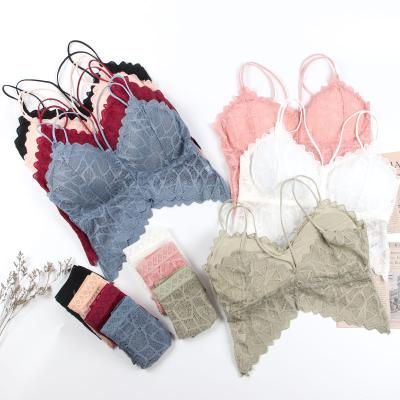 China QUICK DRY High Quality Sexy Underwear Cross Toss Beautiful Back Yarn Women Bralette Free Lace Set for sale