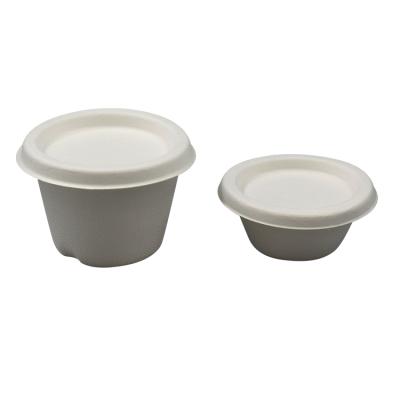 China 2oz Disposable Eco-Friendly Stored Biodegradable Sugarcane Bagasse Paperpulp Cup 4oz Disposable Flavoring Side Sauce Cups With Lid for sale