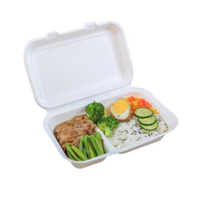 China Modern Sugarcane Pulp Box Biodegrabable Bagasse Pulp Clamshell Lunch Box With 3 Compartment for sale