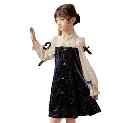 China Anti-wrinkle girls' mesh dresses, gold velvet dresses, girls' autumn princess dresses for sale