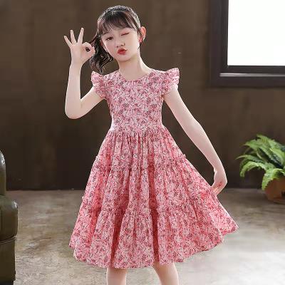 China 2021 Summer Cotton Printed Beach Dress Anti-wrinkle Girls' Dresses, Big Kids Casual Floral Dress for sale