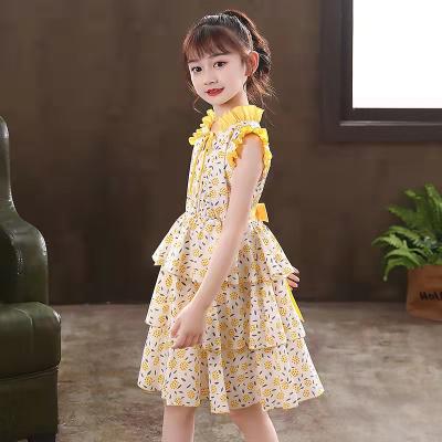 China 2021 summer new style lace sleeve printing fungus dress Anti-wrinkle girls' dresses in big children's floral dress for sale