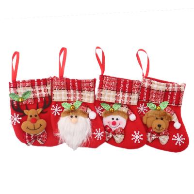 China Christmast Ornament Christmas Bell Gift Bag Kids Candy Bag Hanging Cartoon Ornament Small Socks for sale