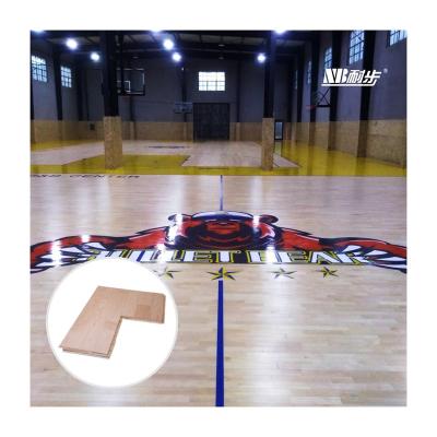 China Factory Supply Indoor Sports Court Flooring Factory Supply Rubberwood Temporary Indoor Laminate Sports FIBA ​​3-Layers Wood Flooring for sale