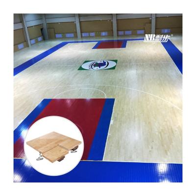 China Indoor Sports Court Floor Modular Easy Installation FIBA ​​Portable Wood Sport Floor High Gloss Varnish 95 Maple Flooring for sale