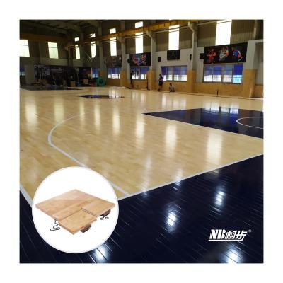 China Indoor Sports Court Flooring Customized FIBA ​​Sports Floor Rubberwood Basketball Court Solid Wood Modular Portable Flooring for sale