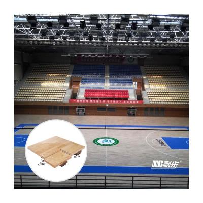 China Portable Indoor Sports Court Flooring FIBA ​​Modular Assembly Rubberwood Flooring High Gloss Varnish Solid Wood Sport Flooring for sale