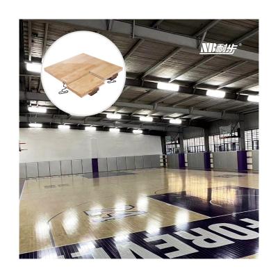 China Indoor Sports Court Flooring FIBA ​​Rubberwood Sport Wood Floor Varnish Portable Interlocking Basketball High Gloss Flooring for sale