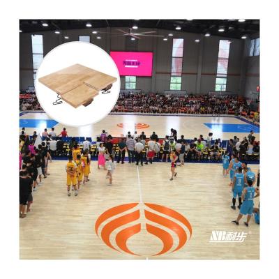 China Indoor Sports Court Flooring New Design 95 Gloss Lacquered FIBA ​​Rubberwood Portable Modular Flooring Solid Wood Sports Flooring for sale