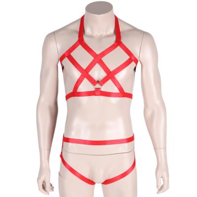 China Elastic Chest Muscle Harness Belt Gothic Bra Men's Punk Harness Double Shoulder Straps With Metal O-rings Love Club Party Costume Elastic Band Harness for sale