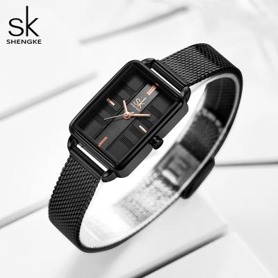 China SHENGKEG Water Resistant Rectangle Watches For Women Fashion Black Ladies Watch Geneva Design Luxury Quartz Mesh Band Girls Wrist Watch for sale