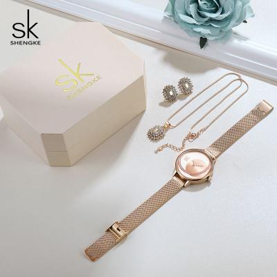 China Popular SHENGKE Water Resistant Ladies Watches Gift Sets/Rosegold Plated Jewelry Wacth Gift Set/Rosegold Plated Women Watch Jewelry Set for sale