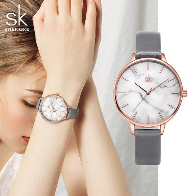 China Chic Girls Handwatch Lady Wrist Watch Fancy Gray Leather Watches K0137L Marble Face Water Resistant SHENGKE Pretty for sale