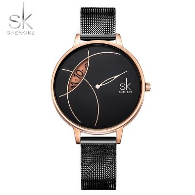 China Water Resistant SHENGKE Watch SK Hollow Out Rotating Dial Moving Style Watches K0091L Black Plating Female Motre for sale