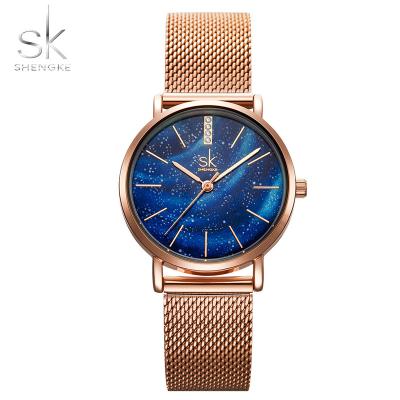 China Lady Wristwatch Starry Sky Elegant Dial Stainless Steel Mesh Band Quartz Movement Milanese K0103L From SHENGKE Water Resistant for sale