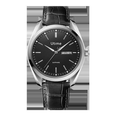 China Utime business men's watch double calendar luminous genuine leather Japanese quartz movement U0003 day/date stainless steel case band for sale