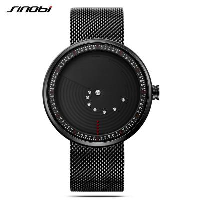 China Milanese Model S9768G Stainless Steel Mesh Band Quartz Movement Stylish Rotating Time Display Creative Men's Watch Water Resistant SINOBI for sale