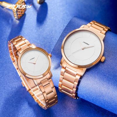 China Luxury Handwatches Minimalism Day/Date Light Pair Watch Lovers Gift SINOBI Rose Gold Couple Watches Wrist S9822G for sale