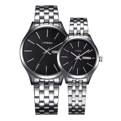 China SINOBI day/date birthday gift 316L soft steel case and dual band calendar watches quartz Reloj 1239G/L for sale