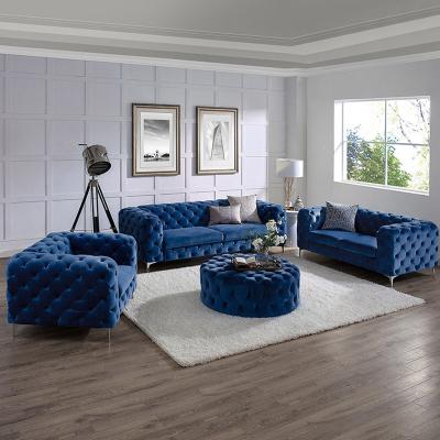 China Modern Luxury Italian Convertible Blue Velvet Living Room Sectional Couch Adorned L Shape Sofa Cama De Canto Chesterield Sofa Stage Design for sale