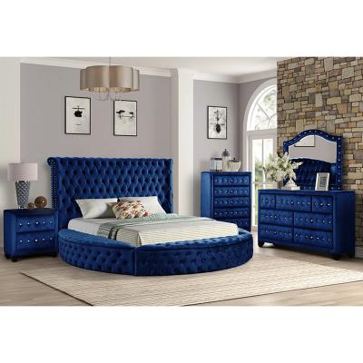 China Black Wooden King Size Bedroom Furniture Sets Velvet Queen (Size) Designer Modern Soft Round Adjustable Italian Storage Bed for sale