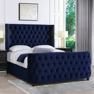 China Modern Style Adjustable Headboard (Height) Bedroom Furniture Chesterfield Luxury Navy Blue High Upholstered Tufted Sleigh Double Bed Canada Frame for sale