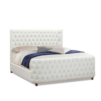 China Adjustable (Size) Bedroom Furniture Button Tufted Queen Size Bed Frame Frame Upholstery Cream Velvet White Velvet Bed With Headboard for sale