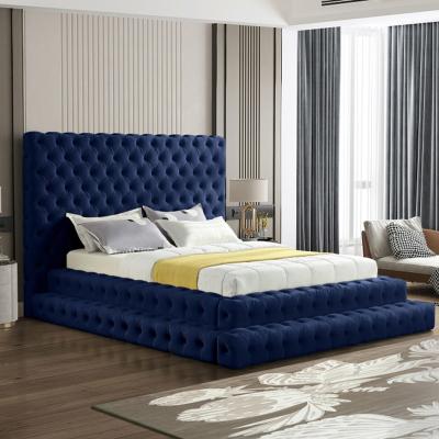 China Custom Made (Size) Italian Fashion Luxury Classic Solid Wood Adjustable California Tufted King Bed Frame With Headboard For Home Furniture for sale