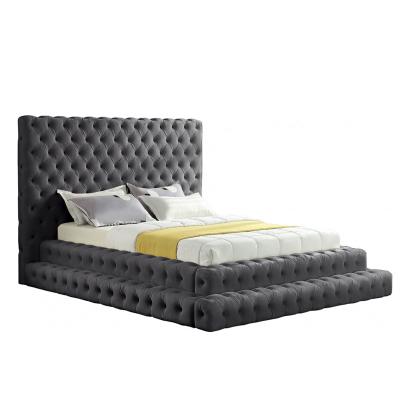 China (Height)Adjustable Design For Tufted Hotel Furniture Set Room Tufted Furniture Queen Doubles Wooden Queen Size Bed Gray Luxury Furniture for sale