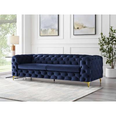 China Modern Blue Living Room Convertible Sofa Set Chesterfield Style Sofa Wooden Luxury Modern Contemporary Nave Velvet Fabric Designs for sale