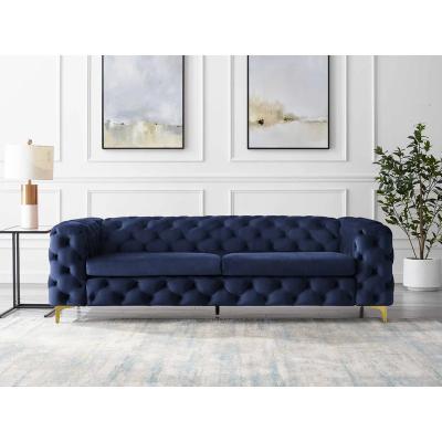 China Modern Luxury Convertible Navy Blue Velvet Sofa Set Furniture Couch 1 2 3 Seater Hotel Chesterfield Sofa Living Room Sofa For for sale